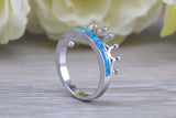 Fiery Blue Opal Crown ring, solid sterling silver ring further rhodium plated for that platinum look