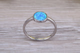 Fiery Blue Opal solitaire ring, solid sterling silver ring further rhodium plated for that platinum look