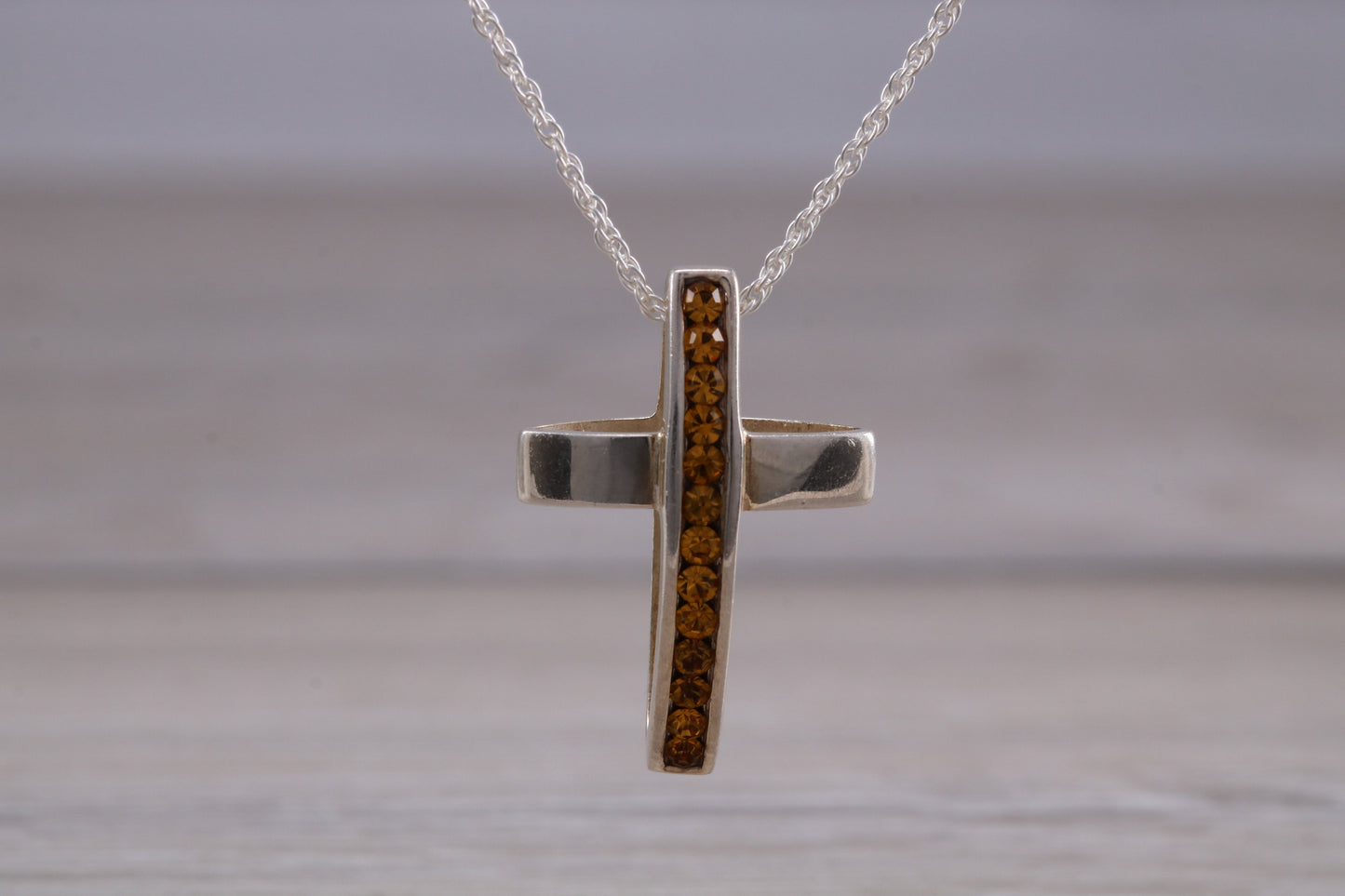 Sterling Silver Yellow C Z set Cross Necklace