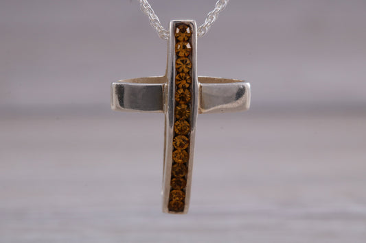 Sterling Silver Yellow C Z set Cross Necklace