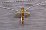 Sterling Silver Yellow C Z set Cross Necklace