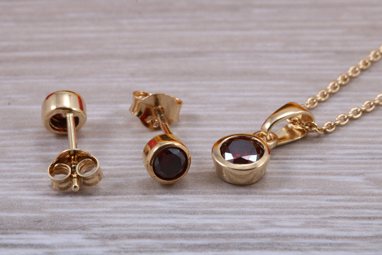 Sterling Silver Real Garnet Earrings and Matching Necklace