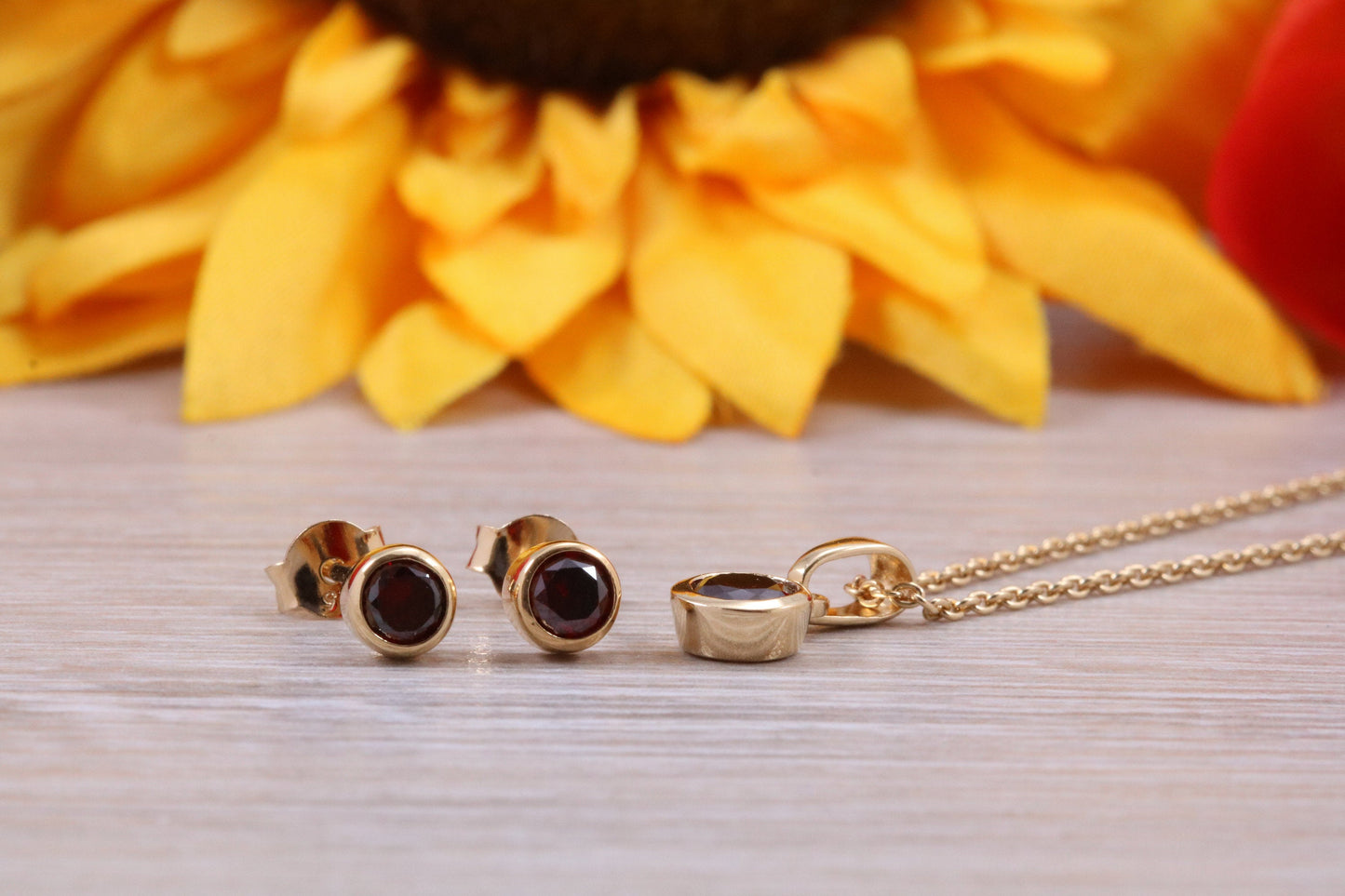 Sterling Silver Real Garnet Earrings and Matching Necklace