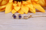 Sterling Silver Real Amethyst Stud Earrings and Matching Necklace