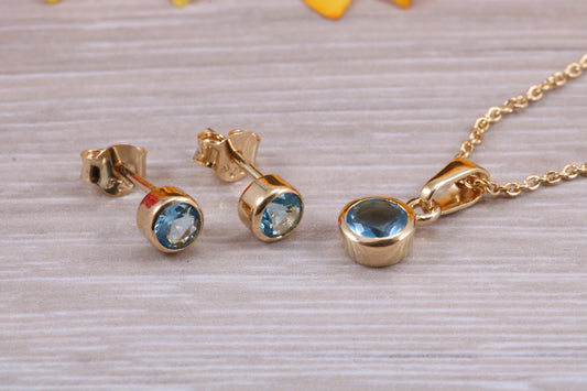Sterling Silver Real Blue Topaz Earrings and Matching Necklace