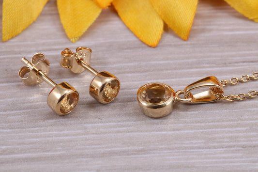 Sterling Silver Real Citrine Earrings and Matching Necklace