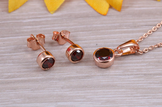 Sterling Silver Real Garnet Earrings and Matching Necklace