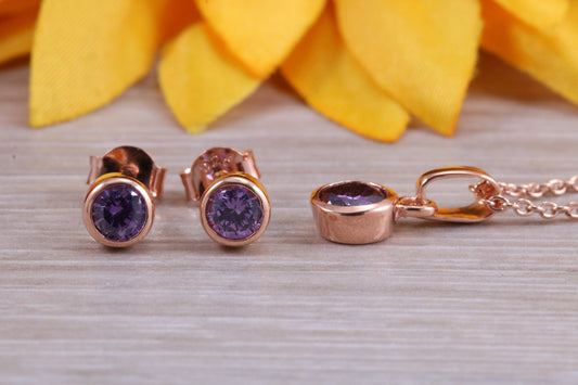 Sterling Silver Real Amethyst Earrings and Matching Necklace