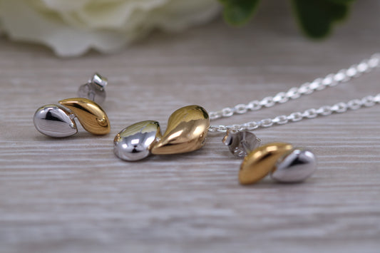 Sterling Silver Two Tone Set Earrings With Matching Necklace