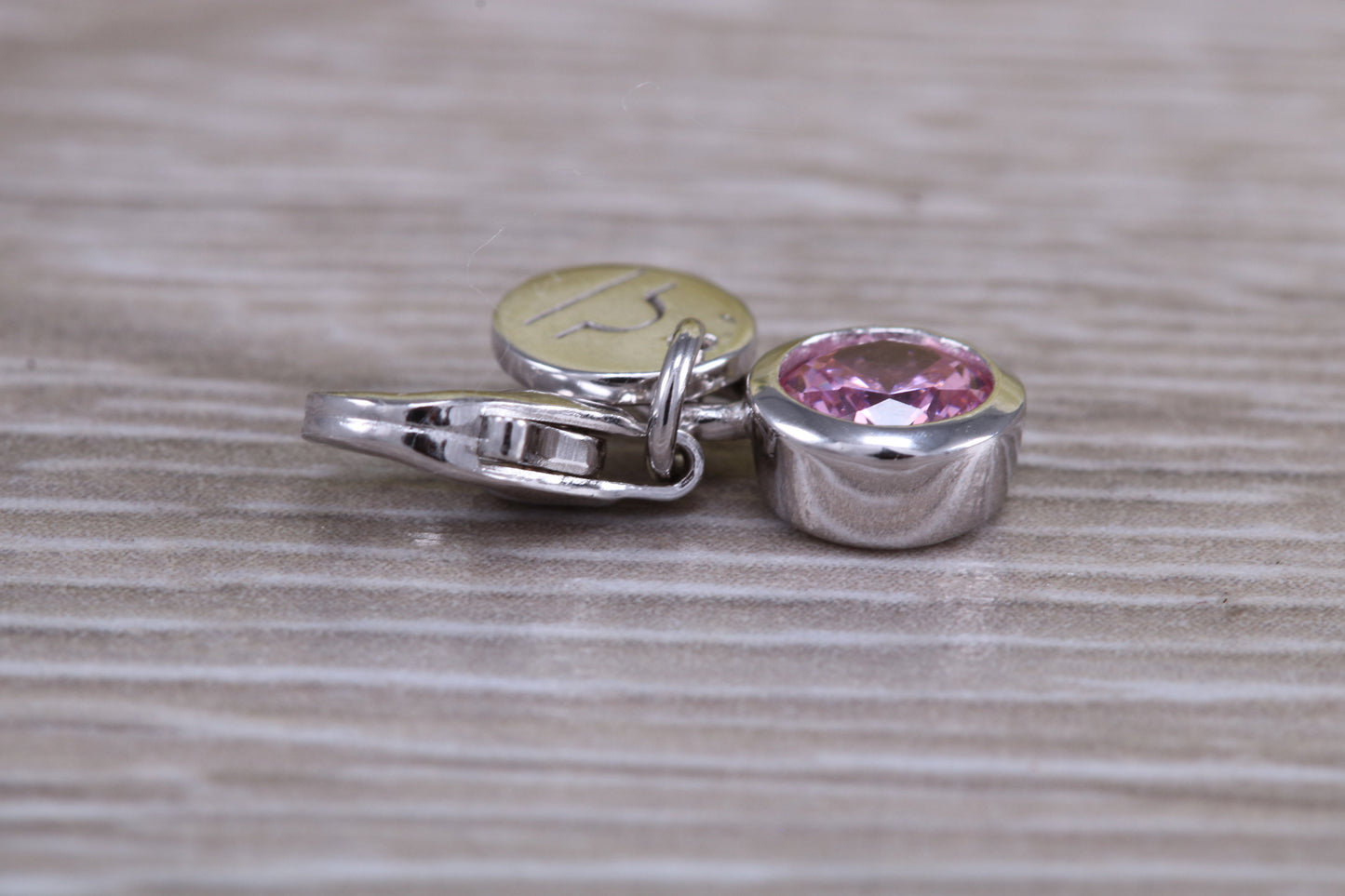 Sterling Silver October Pink Rose Birthstone Charm