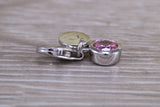 Sterling Silver October Pink Rose Birthstone Charm