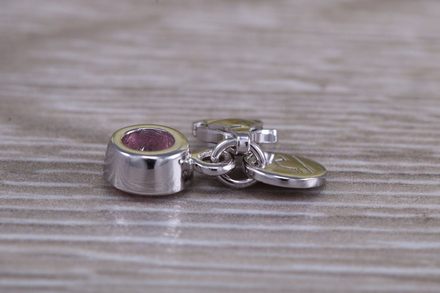 Sterling Silver October Pink Rose Birthstone Charm