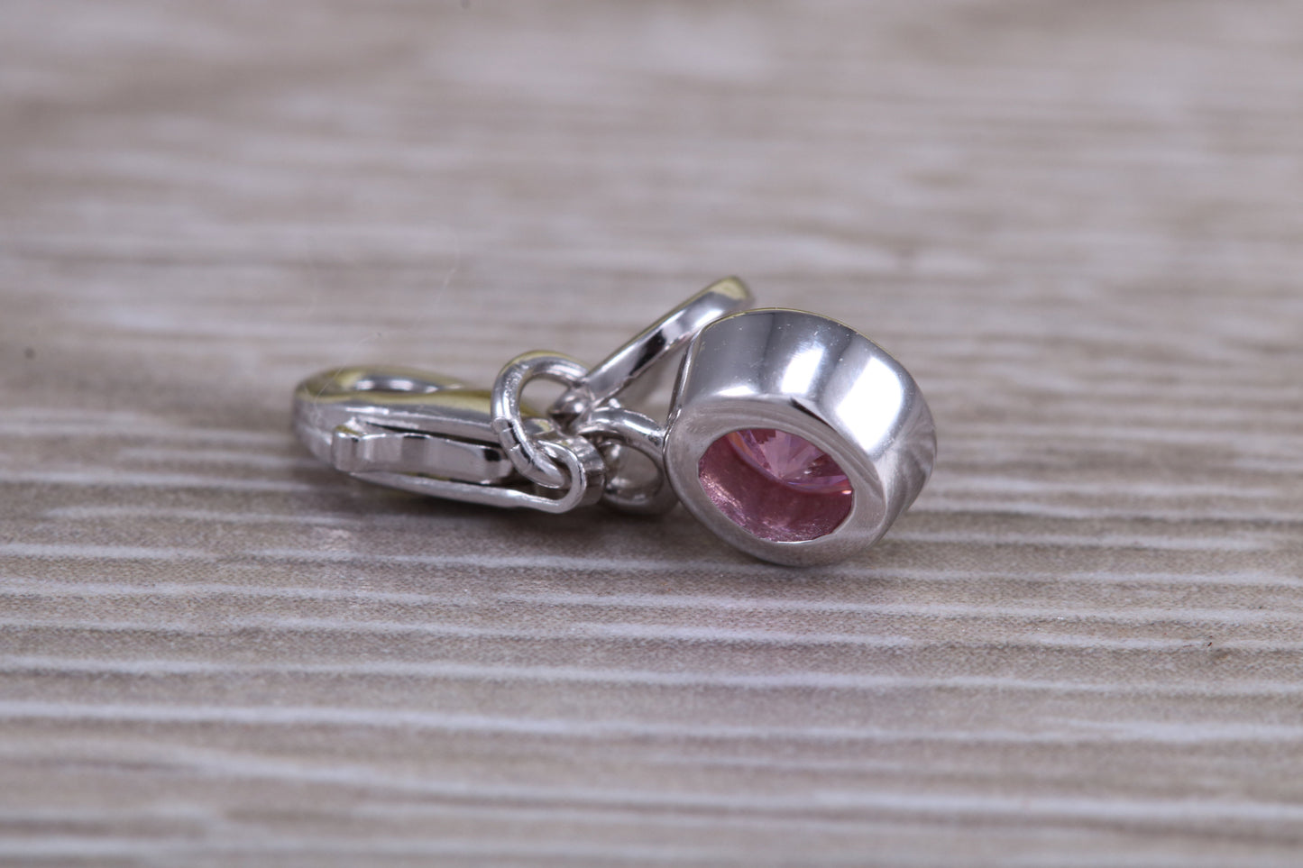 Sterling Silver October Pink Rose Birthstone Charm