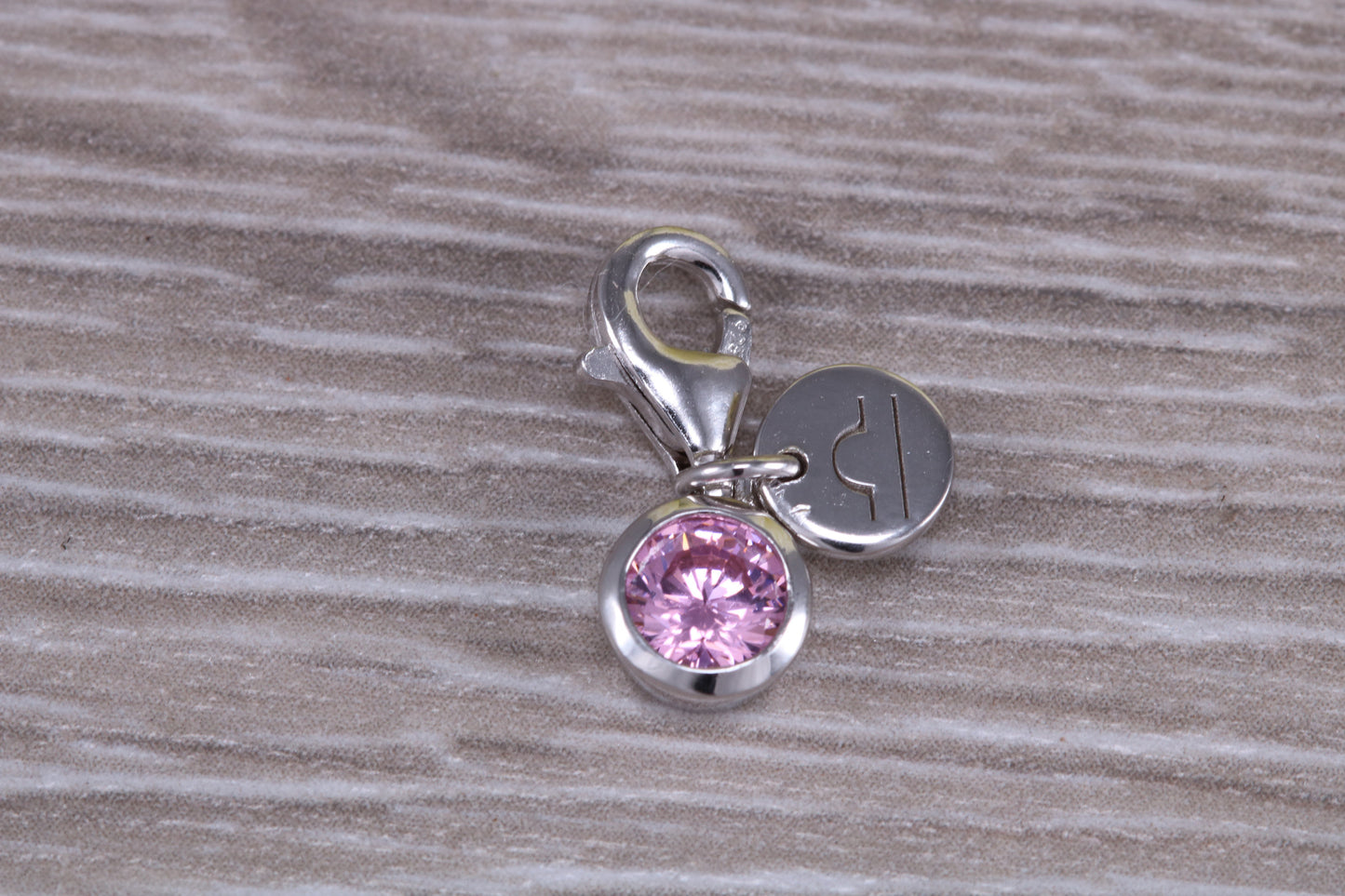 Sterling Silver October Pink Rose Birthstone Charm