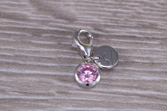 Sterling Silver October Pink Rose Birthstone Charm