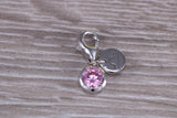Sterling Silver October Pink Rose Birthstone Charm