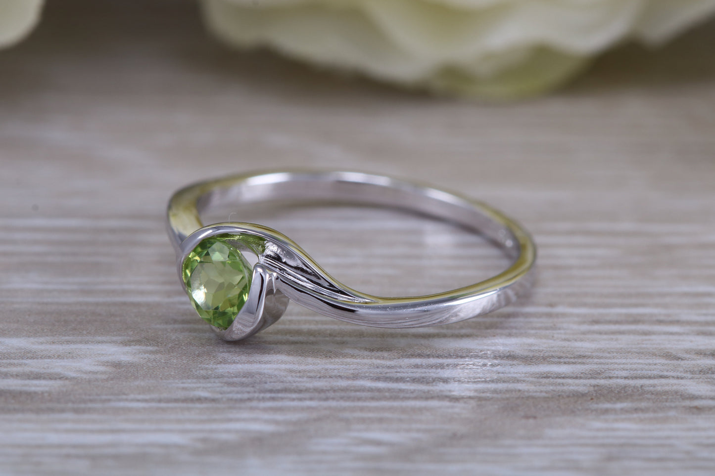 Sterling Silver August Real Peridot Birthstone Ring