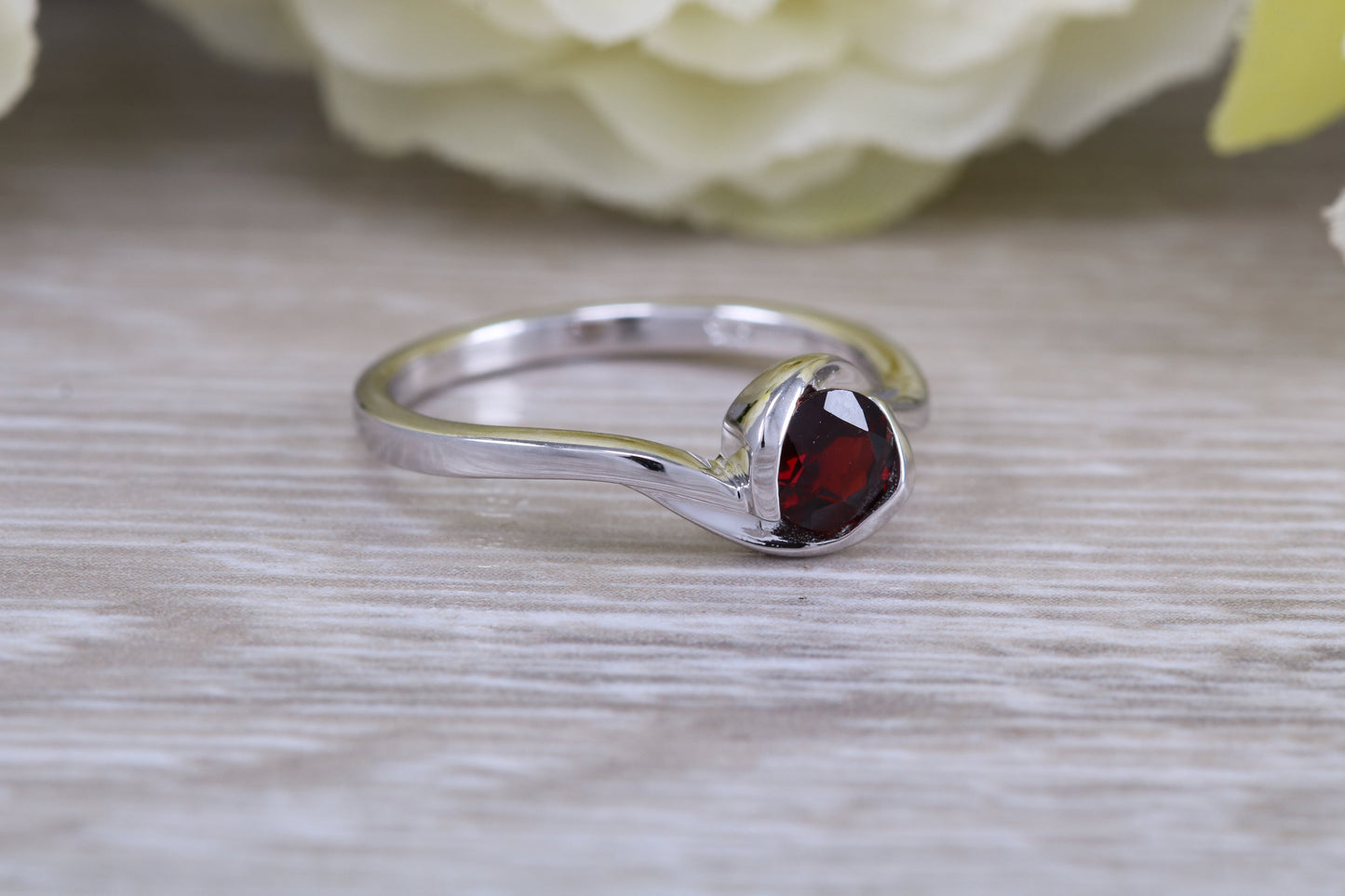 Sterling Silver January Real Garnet Birthstone Ring