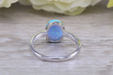 Very sparkly and fiery Opal solitaire, solid sterling silver ring further rhodium plated for that platinum look