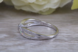 Very sparkly and fiery Opal and cubic zirconia set ring, solid sterling silver ring further rhodium plated for that platinum look