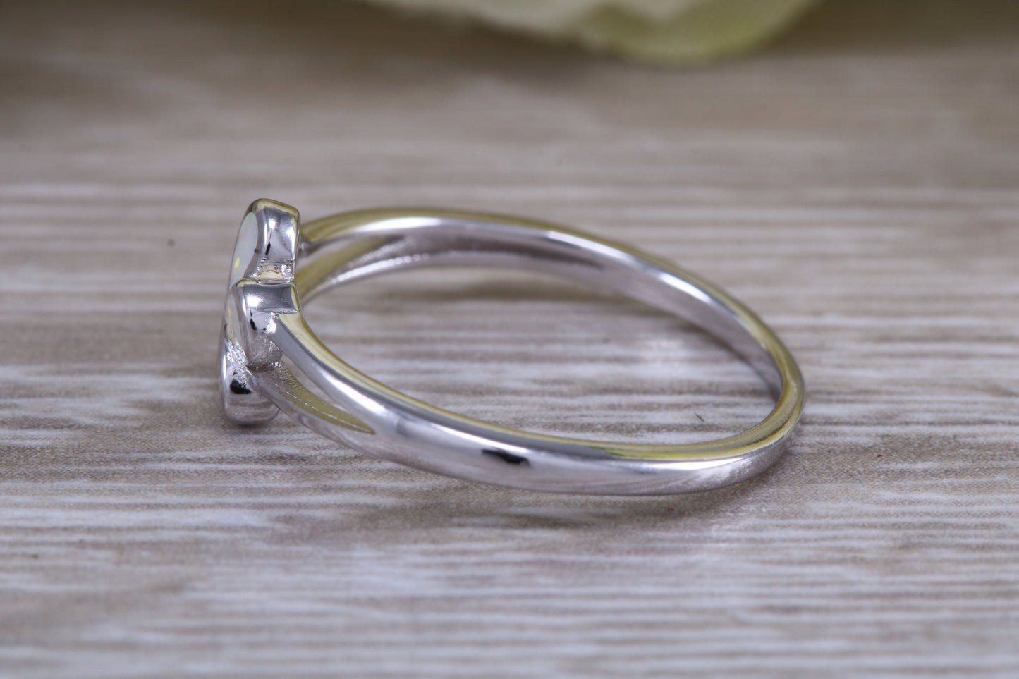 Opal daisy flower ring, solid sterling silver ring further rhodium plated for that platinum look