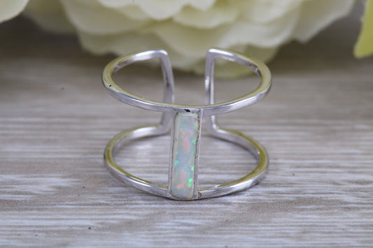 Opal dress ring, solid sterling silver ring further rhodium plated for that platinum look