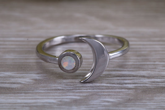 Opal ring, solid sterling silver ring further rhodium plated for that platinum look