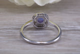 Very sparkly and fiery Opal and cubic zirconia set halo ring, solid sterling silver ring further rhodium plated for that platinum look