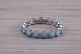 Very sparkly and fiery Opal full circle set ring, solid sterling silver ring further rhodium plated for that platinum look