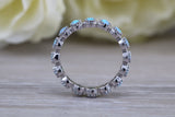 Very sparkly and fiery Opal full circle set ring, solid sterling silver ring further rhodium plated for that platinum look