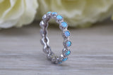Very sparkly and fiery Opal full circle set ring, solid sterling silver ring further rhodium plated for that platinum look