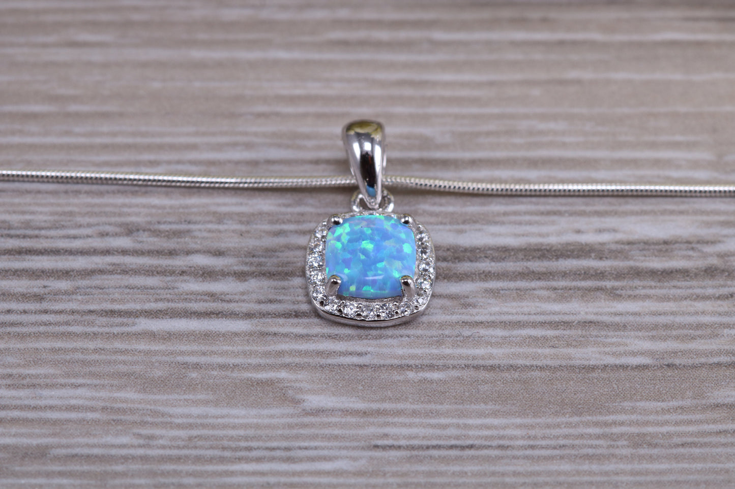 Sterling Silver Opal and C Z Halo set Necklace