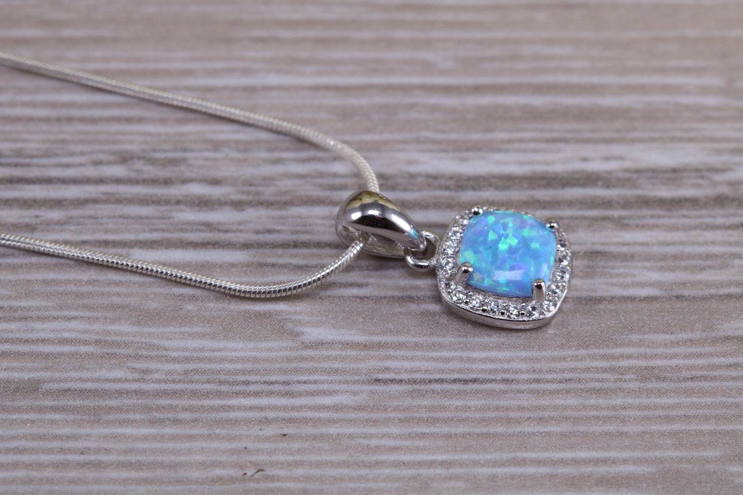 Sterling Silver Opal and C Z Halo set Necklace