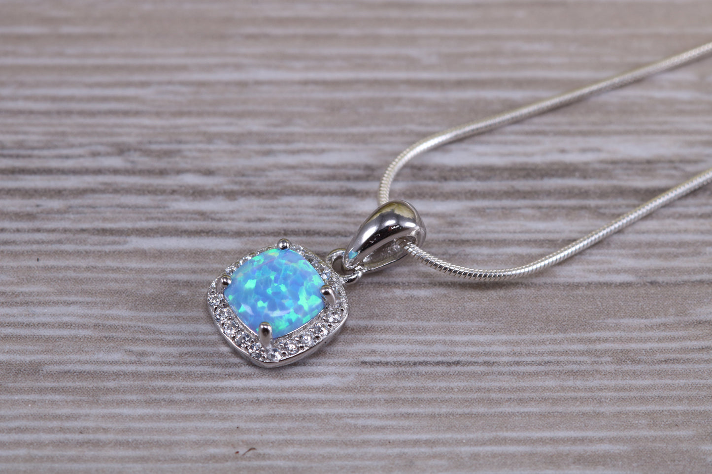 Sterling Silver Opal and C Z Halo set Necklace