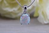 Fiery White Opal Sterling Silver Solitaire Necklace