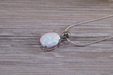 Fiery White Opal Sterling Silver Solitaire Necklace