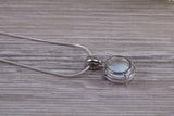 Fiery White Opal Sterling Silver Solitaire Necklace