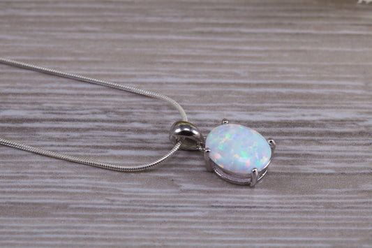 Fiery White Opal Sterling Silver Solitaire Necklace