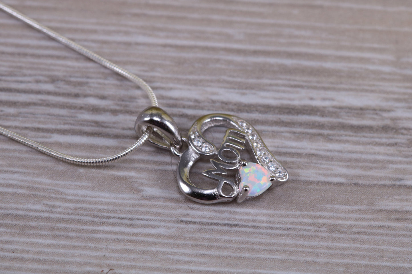 Silver Opal and C Z set Mom Necklace