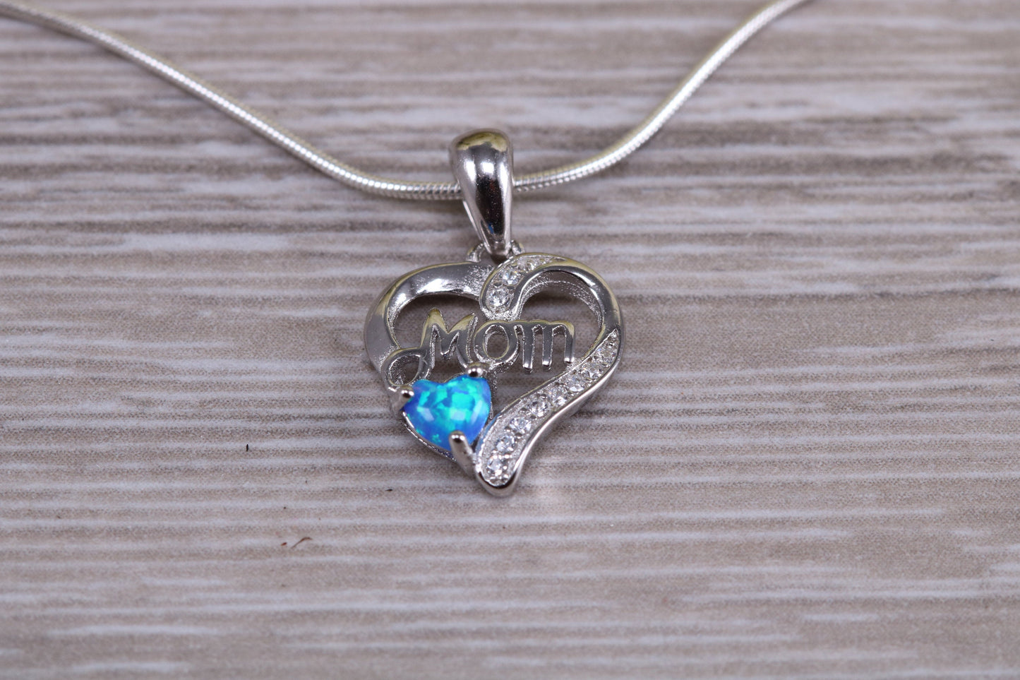 Silver Opal And C Z set Mom Necklace
