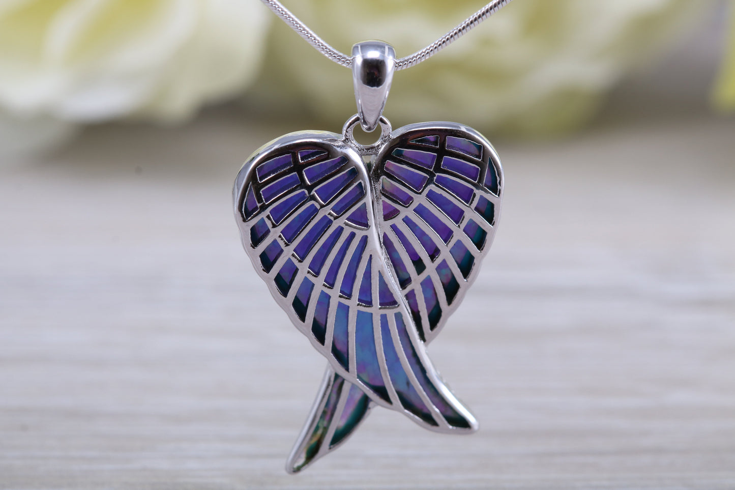 Silver Opal set Angel Wings Necklace