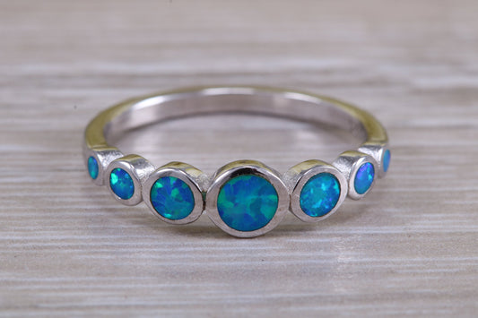 Fiery Blue Opal set bubble ring, solid sterling silver ring further rhodium plated for that platinum look