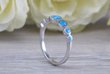 Fiery Blue Opal set bubble ring, solid sterling silver ring further rhodium plated for that platinum look