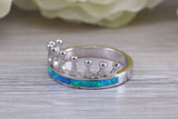 Fiery Blue Opal Crown ring, solid sterling silver ring further rhodium plated for that platinum look