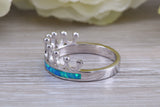 Fiery Blue Opal Crown ring, solid sterling silver ring further rhodium plated for that platinum look