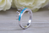 Fiery Blue Opal Crown ring, solid sterling silver ring further rhodium plated for that platinum look