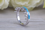 Fiery Blue Opal Crown ring, solid sterling silver ring further rhodium plated for that platinum look