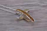 Sterling Silver Yellow C Z set Cross Necklace