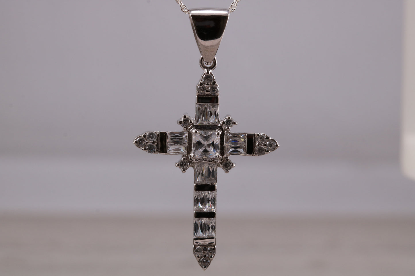 Sterling Silver C Z set Cross Necklace