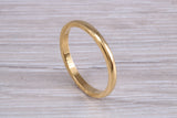 2 mm court profile Silver band with 18ct yellow Gold hard plating, looks just like a gold band for a fraction of the cost